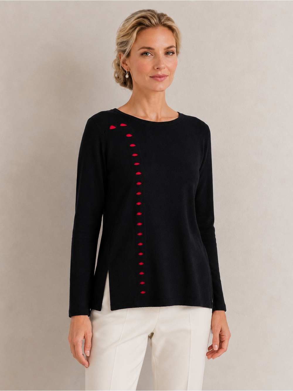 Angel Black Merino Wool Blend Sweater Red Cutout Detail Size Medium